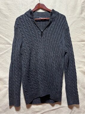 Denver Hayes Men’s Large Grey Cable Knit Quarter Zip Sweater Pullover